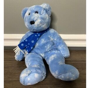 Vintage 2002 TY Beanie Buddies Collection Blue Holiday Snowflake Plush Teddy